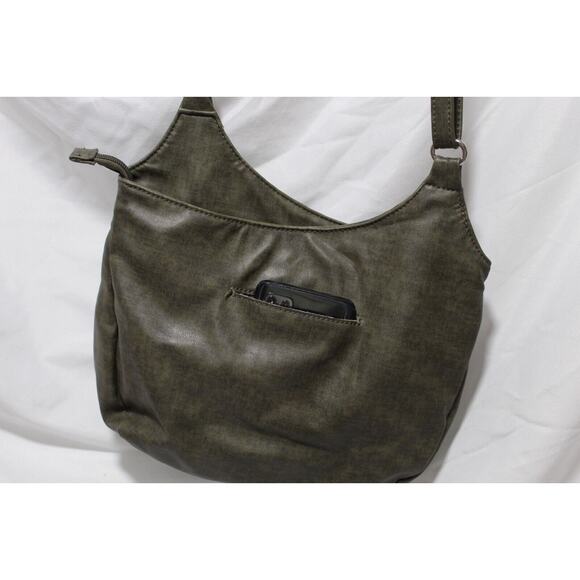 MultiSac Crossbody Purse Green Faux Leather Adjustable Strap Pockets Zippers - Picture 3 of 16